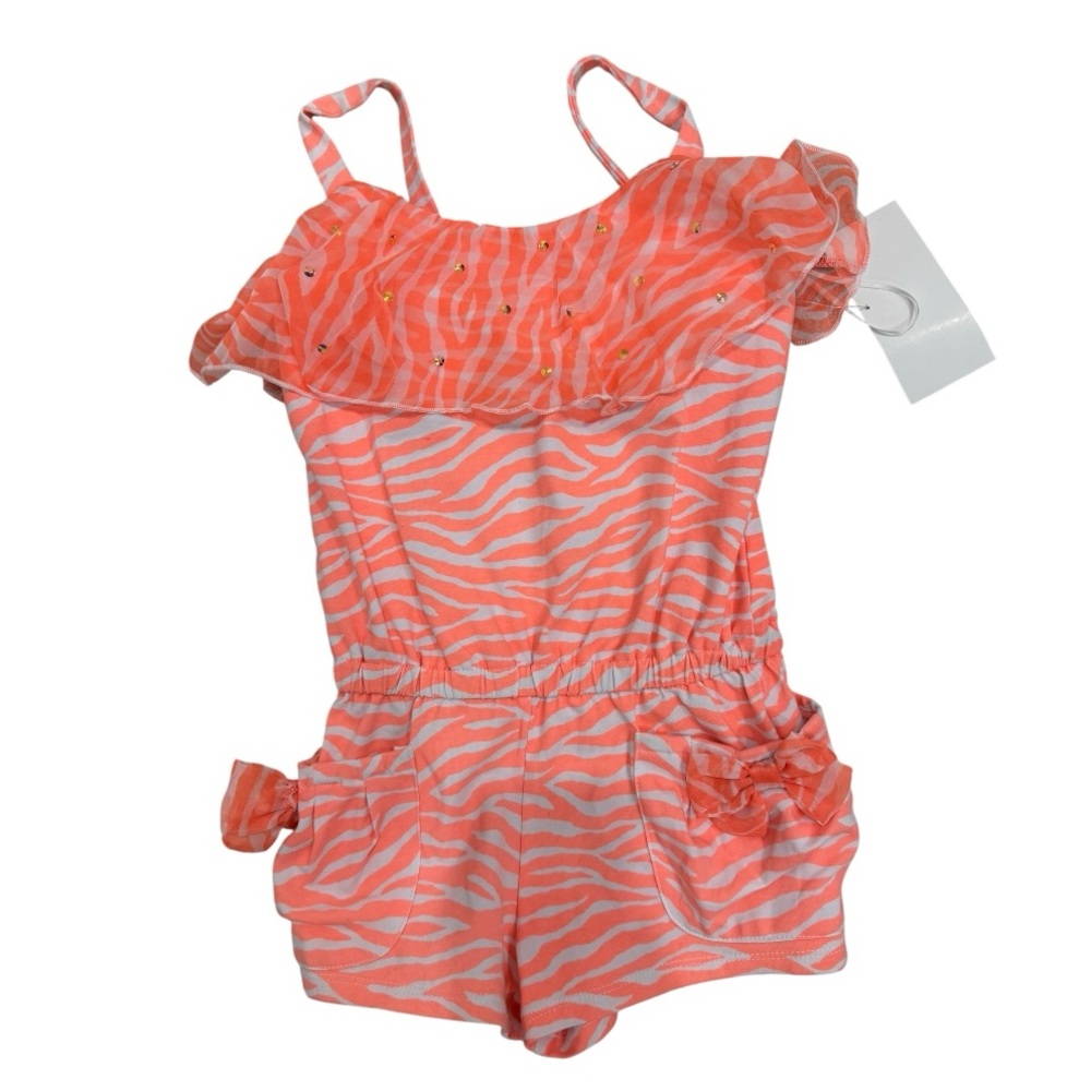 Coral Zebra Print Ruffle Romper